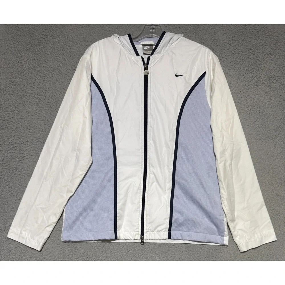 Vintage Nike Full zip vented windbreaker Jacket Womens size Large White Lilac